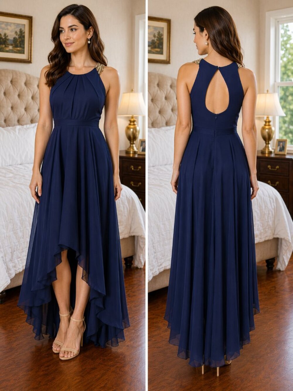 Allison Parris Navy Blue Midnight Moon Formal Gown $550